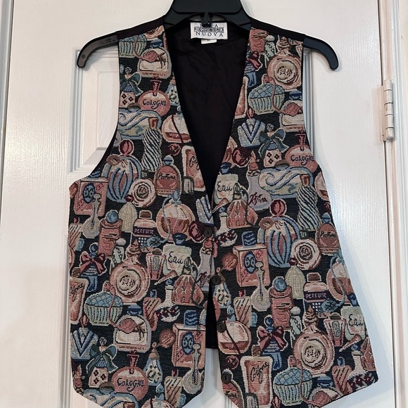 Vintage 90s Vest Womens Sz M/L Perfume Tapestry V Neck Button Front Cologne - Picture 1 of 4
